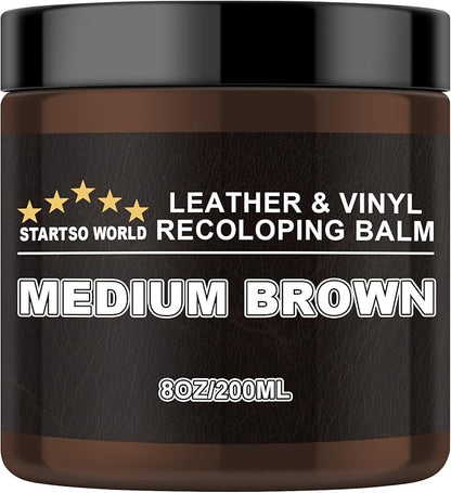 STARTSO WORLD Leather Recoloring Balm, Medium Brown Repair Kit for Furniture, Leather Dye, Color Restorer for Couches, Couch Paint | Repair, Restore & Renew Old, Faded Surfaces