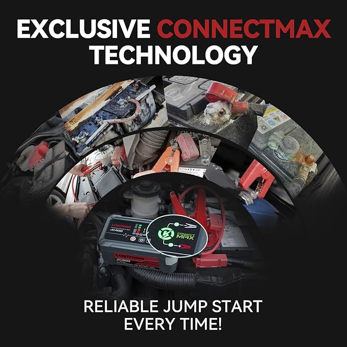 LOKITHOR JC400 9-in-1 Battery Charger and Jump Starter, 2500A 12V Portable Jump Box for Car Upto 8.5L Gas/6.5L Diesel, 750mA/1A/2A, 6V/12V Automotive Battery Maintainer, Trickle Charger and Desulfator