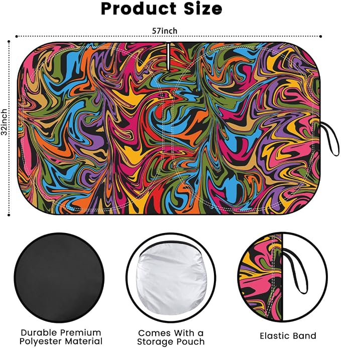 Windshield Sun Shade, Car Sun Shade Windshield, Reflector Sunshade Offers Ultimate Protection for Car Interior, Reflective Polyester Blocks Heat for Cars, Trucks, SUVs (57 x 31.5 in)