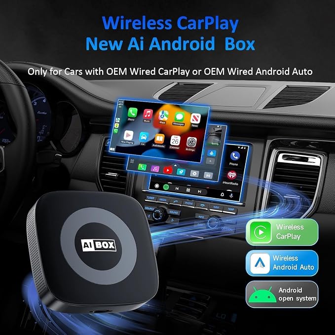 Ai Magic Box for Streaming Netflix/YouTube/TikTok, Wireless CarPlay Adapter Dongle Support TF Card for OEM Wired Car Play & Android Auto Cars Ai Box Carplay