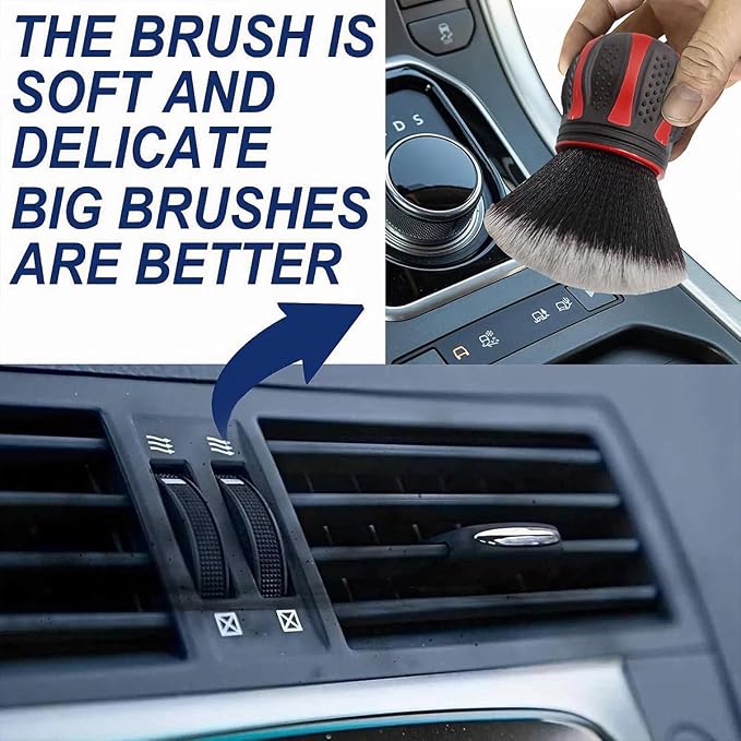 AUCELI Car Detailing Brush, Ultra Soft Auto Interior Dusting Brush with Storage Rack, Car XL Synthetic Brush Cleaning Tool, Universal Covers Large Area Inside or Outside Vehicles (Red/Style B)