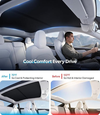Wigoo Tesla New Model Y Juniper Accessories Sunshade Roof [Never Sag, Nano Ice-Crystal Coatings] Heat Insulation Glass Roof Sun Shade, Accessories for Tesla New Model Y 2025 2026 Launch, Black