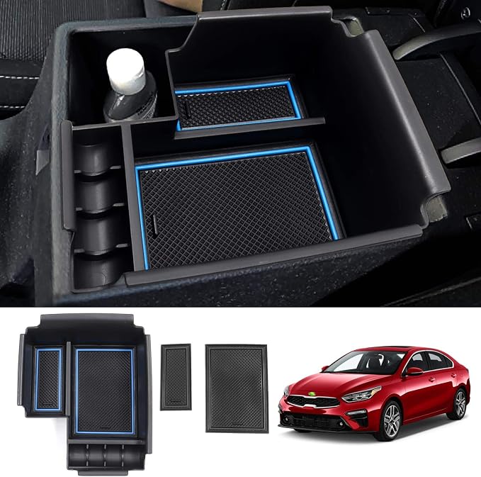 Autorder Center Console Organizer for 2019-2024 Kia Forte Accessories Armrest Storage Box Secondary Insert Tray with 2 Color Mats
