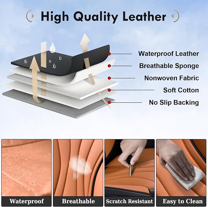 Coverado Seat Covers Full Set, Leather Car Seat Covers, Waterproof Seat Covers for Cars, Front and Back Seat Covers, Car Seat Protectors Car Seat Cushions Universal Fit for Most Cars, Black&Brown