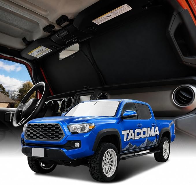 Weektic Windshield Sun Shade for Toyota Tacoma 2016 2017 2018 2019 2020 2021 2022 2023, 5-Layer Ice Crystal Reflective & Heat Insulating Sunshade for Car Windshield | Silver Foldable Sun Blocker