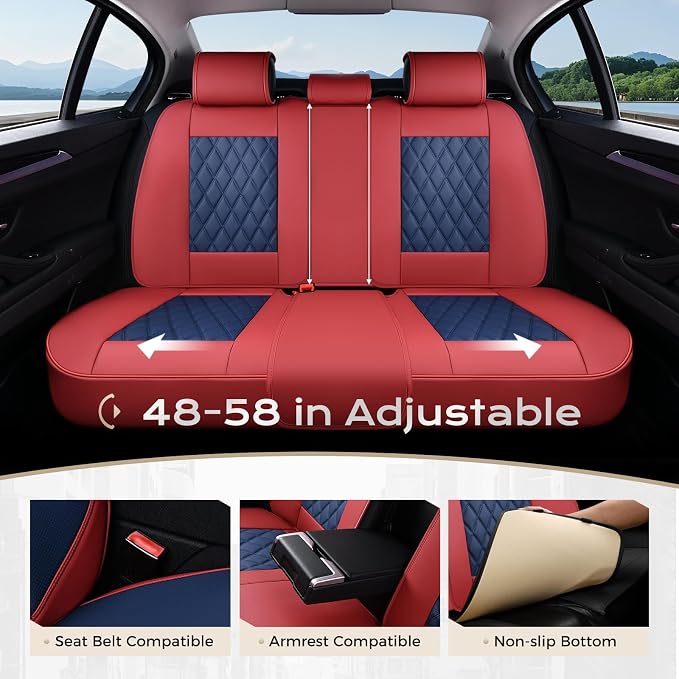 Coverado Seat Covers, Waterproof Car Seat Cover, Faux Leather Seat Covers for Cars, Universal Seat Covers Full Set, Carseat Cover Car Seat Protector Car Seat Cushion Fit for Most Cars - Red&Blue