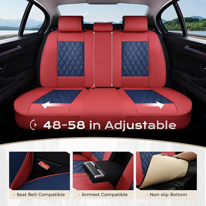 Coverado Seat Covers, Waterproof Car Seat Cover, Faux Leather Seat Covers for Cars, Universal Seat Covers Full Set, Carseat Cover Car Seat Protector Car Seat Cushion Fit for Most Cars - Red&Blue