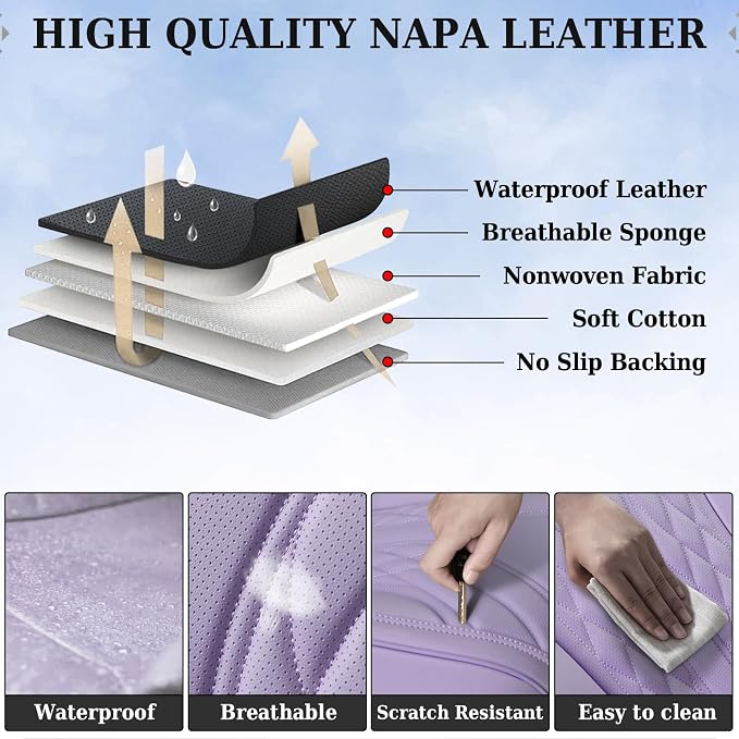 Coverado Car Seat Covers Full Set, 5 Seats Front Seat Cover and Back Seat Covers for Cars, Automotive Seat Covers Leather Waterproof Seat Covers, Car Seat Protectors Universal for Cars Purple