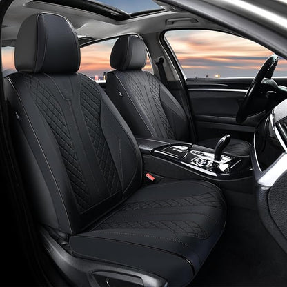 FLORICH Leather Seat Covers Full Set Automotive Seat Covers Black Car Seat Covers Waterproof Front and Back Seat Covers Car Seat Cushion Protector Universal Fit for Most Cars SUV Trucks, Black
