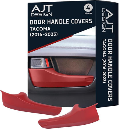 AJT DESIGN Car Door Handle Cover Compatible with Toyota Tacoma (2016-2023) | ABS Plastic Interior Trim, Chrome Delete Tacoma Door Handle Cover | Made in USA, Pack of 4 (Front & Back) - Red
