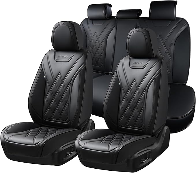 Coverado Car Seat Covers Full Set, Seat Covers for Cars, Front Seat Covers and Back Seat Cover Waterproof Leather Automotive Seat Cover, Universal Car Interior Protectors Cushion for Most Cars