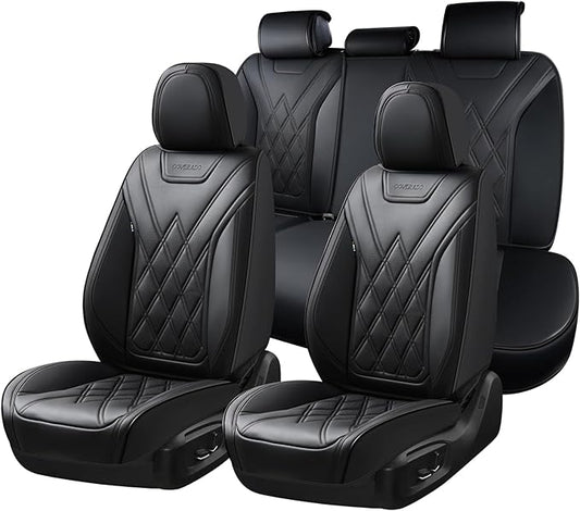 Coverado Car Seat Covers Full Set, Seat Covers for Cars, Front Seat Covers and Back Seat Cover Waterproof Leather Automotive Seat Cover, Universal Car Interior Protectors Cushion for Most Cars