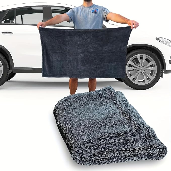 1200GSM Microfiber Car Drying Towel, Double-Twist Loop, Ultra-Absorbent, Quick-Dry, Lint- & Streak-Free, Scratch-Safe, for Car Wash & Detailing (1 Pack) (Dark Grey, 24" x 36")