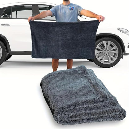 1200GSM Microfiber Car Drying Towel, Double-Twist Loop, Ultra-Absorbent, Quick-Dry, Lint- & Streak-Free, Scratch-Safe, for Car Wash & Detailing (1 Pack) (Dark Grey, 24" x 36")