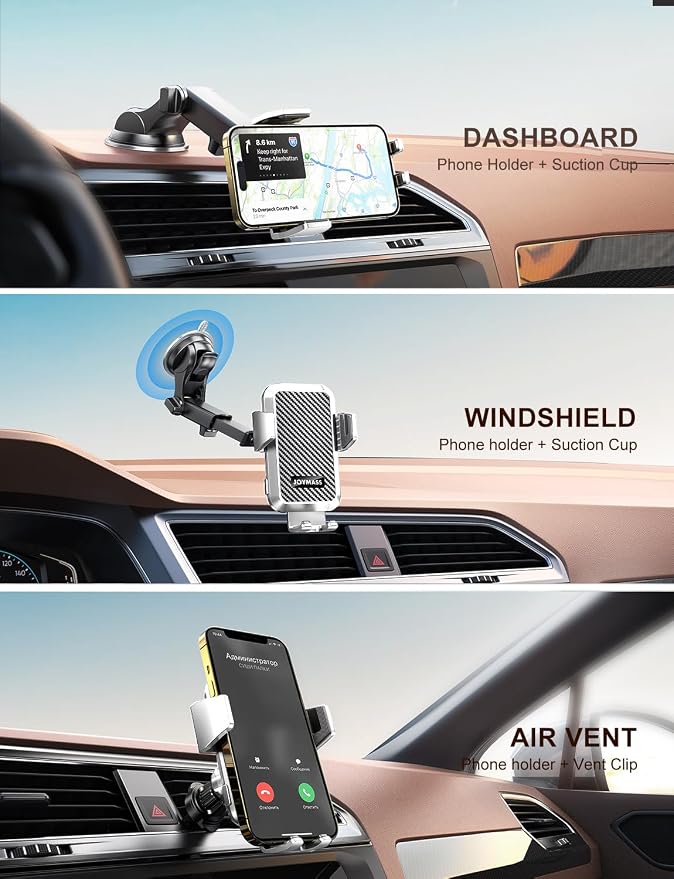 JOYMASS Wireless Car Charger, Phone Holders for Your Car, 15W Auto Clamping Phone Mount Car Accessories for iPhone 16 15 14 13 12 Mini Pro Max, Samsung Galaxy S24 Ultra S23 S22+ Note 20, etc - Silver