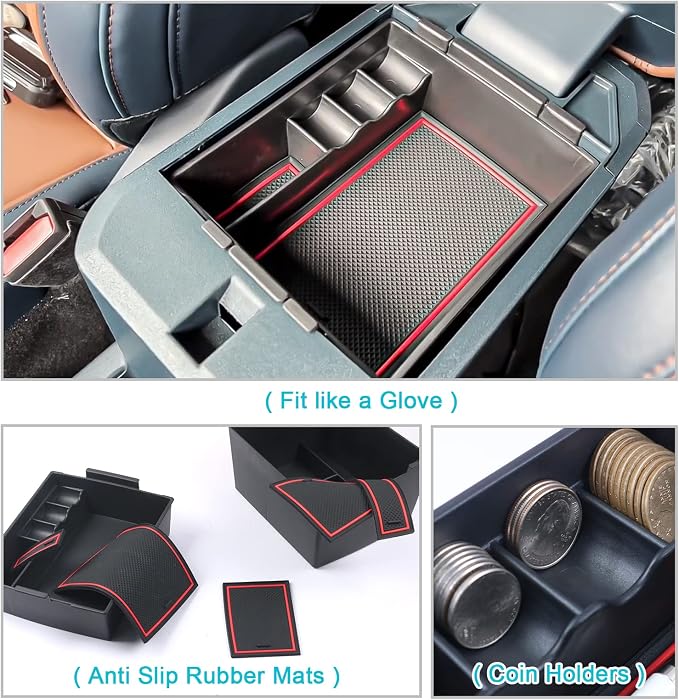 CDEFG for 2022-2026 Maverick Center Console Organizer Tray 2022 2023 2024 2025 2026 Ford Maverick Armrest Trays Storage Box Coin Container 2022-2026 Maverick Truck Accessories, 2-Pack(Red Trim)