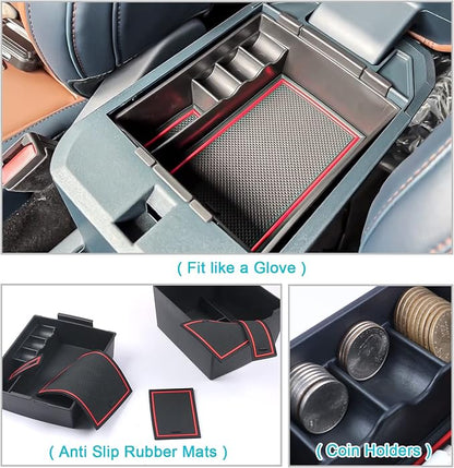 CDEFG for 2022-2026 Maverick Center Console Organizer Tray 2022 2023 2024 2025 2026 Ford Maverick Armrest Trays Storage Box Coin Container 2022-2026 Maverick Truck Accessories, 2-Pack(Red Trim)