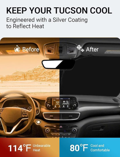 Proadsy 2026 Upgrade Windshield Sun Shade Custom Fit Hyundai Tucson 2016-2021 4-Layer Foldable Front Sunshade Protector Sun Visor Blocks UV Rays Keep Car Cooler Accessories
