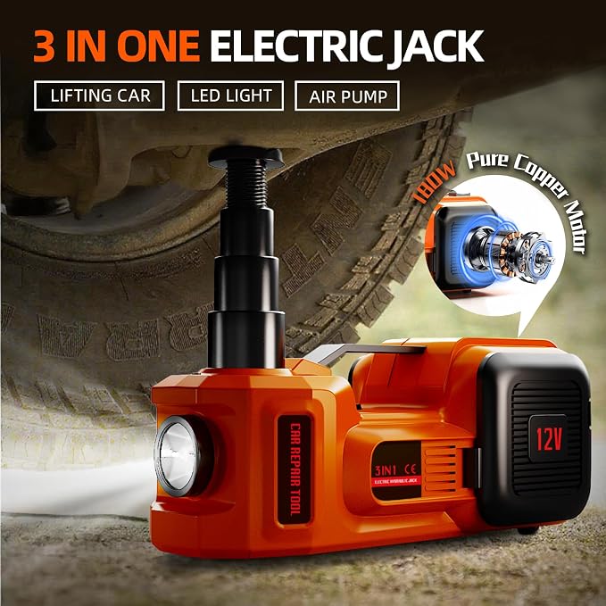 Car Jack Electric Hydraulic Jack Kit 5Ton 155-450mm LCD Display Lift Inflator LED Light Impact Wrench 12V Portable Outdoor Home Emergency Tire Change Roadside Rescue Set