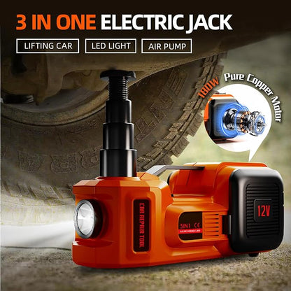 Car Jack Electric Hydraulic Jack Kit 5Ton 155-450mm LCD Display Lift Inflator LED Light Impact Wrench 12V Portable Outdoor Home Emergency Tire Change Roadside Rescue Set