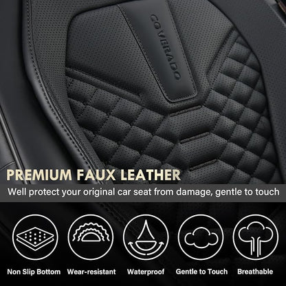 Coverado Leather Seat Covers, Car Seat Covers Full Set, Black Seat Covers for Cars, Car Seat Protector Waterproof, Car Seat Covers Front Seats and Back Universal Fit for Most Cars