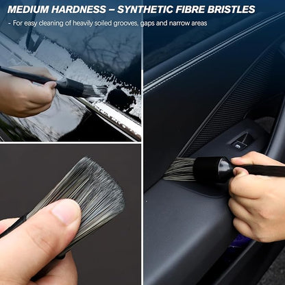 Car Detailing Brushes Set, 8-Piece Auto Detail Cleaning Brush Tool Kit in Soft/Middle/Hard, Crevice Brush, Dust Brush for Car Interior & Exterior, Leather, Air Vents, Emblems, Wheels Wash & Care