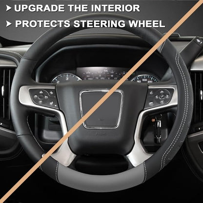 GIANT PANDA Steering Wheel Cover for GMC Sierra Acadia Terrain Yukon(Gray+Black-Standard Size)