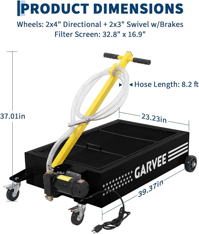 Garvee 20 Gallon Oil Drain Pan, 110V Waste Oil Drain Pan for Oil Change, Steel, 8-8.2 ft Hose& Folding Handle&Rolling Cart, Heavy Duty for Trucks,Black