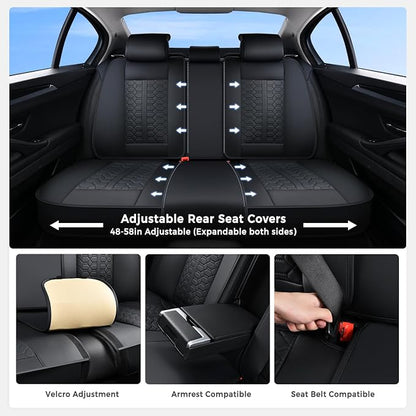 Huidasource Black Leather Seat Covers, Car Seat Cover Front and Back Seats Full Set, 360° Full Wrap Seat Cushion Covers Protector 5 Seats Universal Fit for Most Cars SUV Trucks