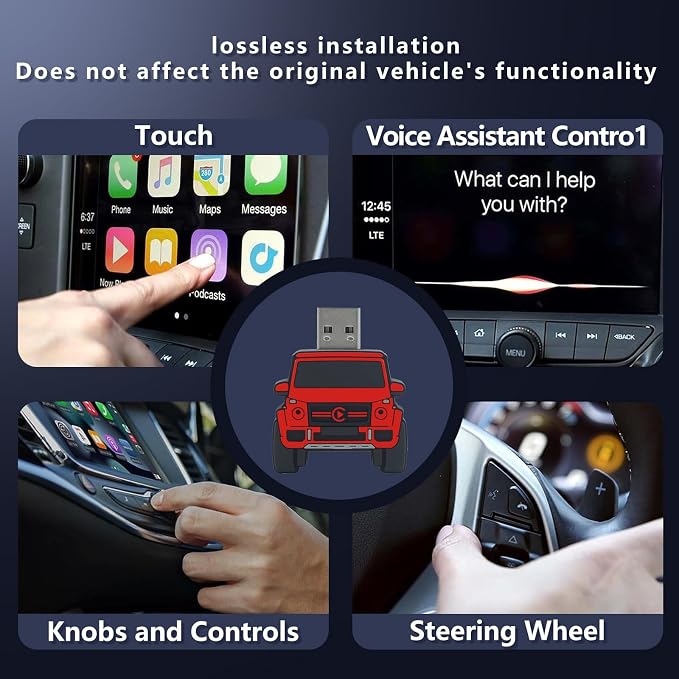 Wireless CarPlay Adapter for iPhone - for Daily Commute & Road Trip, No App Needed, Plug & Play Convert Wired to Wireless, Ultra-Compact 4x4 SUV Design with Low Latency -Red