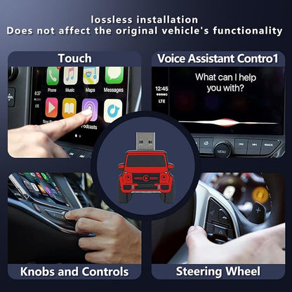 Wireless CarPlay Adapter for iPhone - for Daily Commute & Road Trip, No App Needed, Plug & Play Convert Wired to Wireless, Ultra-Compact 4x4 SUV Design with Low Latency -Red