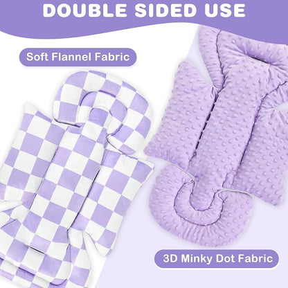 DILIMI Infant Car Seat Insert, Baby Car Seat Head Support with 3 Strap Paddings, Soft Newborn Car Seat Cushion for Stroller, Swing, Bouncers, Purple Checkered