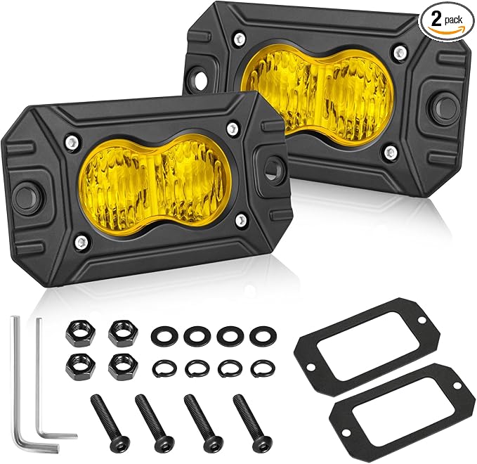 Yellow Flush Mount LED Pods, AKD Part Flood CREE LED Flush Mount Fog Lights 40W Yellow Chase Lights Bumper Driving Backup Reverse Light Pods for Trucks Pickup SUV UTV ATV Snowmobile