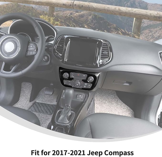 Linskip Climate Control Accent Trim Compatible with 2017 2018 2019 2020 2021 Jeep Compass, Control Panel Cover for Jeep Compass Interior Accessories(Black Carbon Fiber)