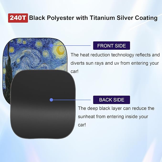 Gven Windshield Sun Shade for Car 2-Piece Foldable Sunshade for Front Windows, Blocks UV Rays, Automotive Interior Sun Protection Car Summer Accessories（Starry Night,M）