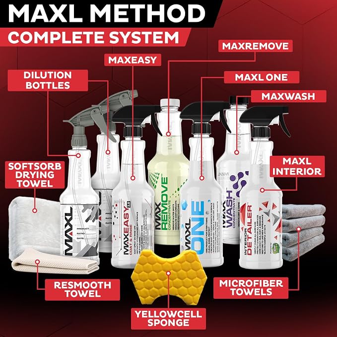 MAXL® Method Complete System 10 Premium Auto Detailing Solution Bundle - All-in-One Car Detailing Kit for Deep Clean, Paint Protection, Instant Gloss, Spot-Free Drying, and Easy Rinse-Off Application