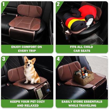 Siivton Car Seat Protector for Kids, Anti-Slip Design, Thick Padding, Prevents Seat Marks, 2 Storage Pockets for Toys & Snacks, Fits Most Cars, Black (Brown, 1 Pack)