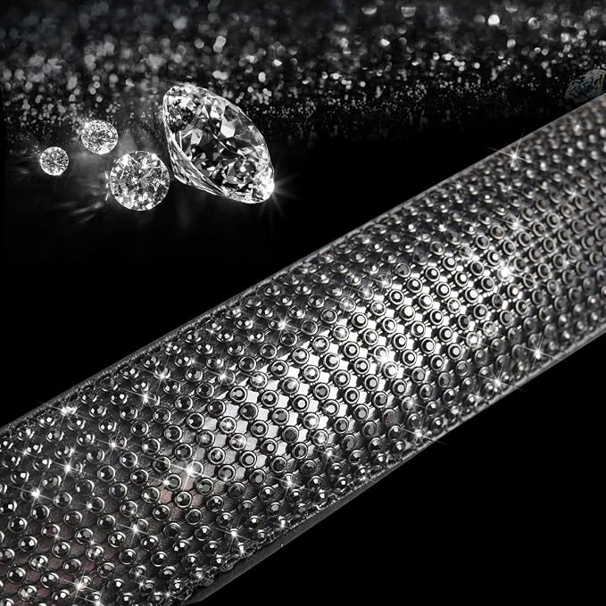 New Diamond Leather Steering Wheel Cover with Bling Bling Crystal Rhinestones, Universal Fit 15 Inch Car Wheel Protector for Women Girls Black Diamond