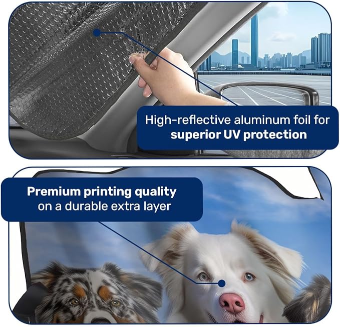 GENANY Australian Shepherd Dog Windshield Sun Shade for Car SUV Truck (55x30 Inches), Sun Shade Windshield for Windows, Protector Blocks UV, Cute Car Decor