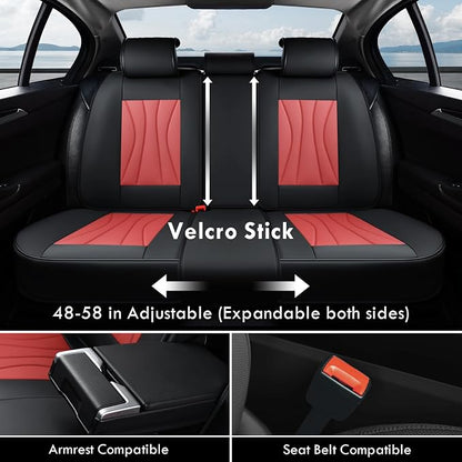 Coverado Seat Covers Full Set, Leather Car Seat Covers, Waterproof Seat Covers for Cars, Front and Back Seat Covers, Car Seat Protectors Car Seat Cushions Universal Fit for Most Cars, Black&Red