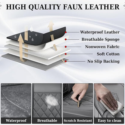Coverado Leather Seat Covers, Car Seat Covers Full Set, Waterproof Faux Leather Seat Cover, Car Seat Protectors 5 Seats, Automotive Seat Covers Universal Fit for Most Cars SUV Trucks, Gray