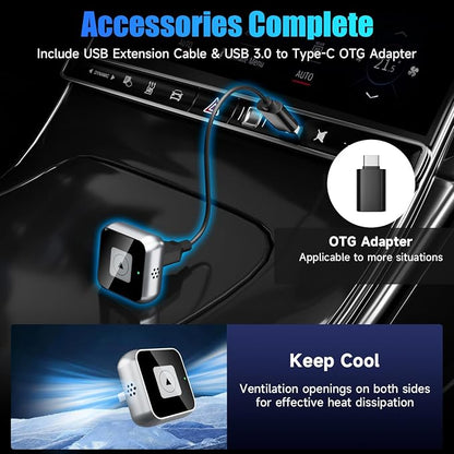 Wireless CarPlay Adapter, Wired to Wireless Car Adapter, Suitable for Apple iPhone & Android, Fast Auto-Connect, USB & Type-C, Supports 800+ Models with Built-in Wired Car Play/Android Auto