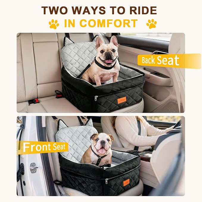 Dog Booster Car Seats for S/M Dogs Up to 35lbs,Pet Car Seat/Travel Bed with Washable&Removable Cover,Storage Pockets,Dog Safety Belt and Elevated Cushion Fits in Front/Back Seat