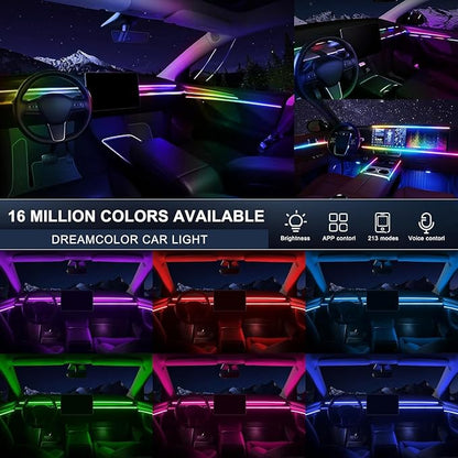 Acrylic Interior Car LED Strip Light with Wireless APP, RGB 18 in 1 with 175 inches 593 LEDs Fiber Optic Ambient Lighting Kits, 16 Million Colors Sound Active Function Car Neon Lights