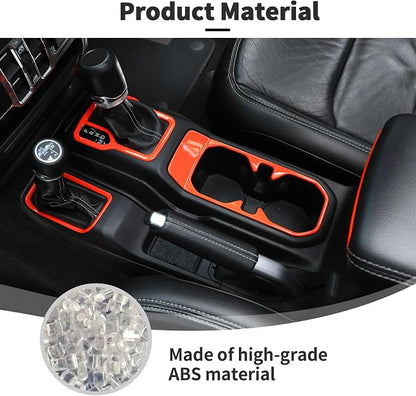for JL 4WD Shift Knob Gear Shift Bezel Front Cup Holder Center Armrest Switch Lock Hole Cover Trim Kits Fit for 2018-2024+Jeep Wrangler JL JLU Gladiator JT Interior Accessories 4pcs Orange(AT)