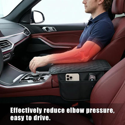Center Console Cover, PU Leather Car Armrest Cover with Storage Pocket, Ergonomic & Anti-Slip, Universal Car Center Console Organizer for Vehicles, SUV, Truck, Sedan