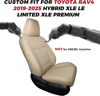 FREESOO RAV4 Seat Covers Full Set Custom Fit for Toyota Rav4(Only Hybrid) 2019 2020 2021 2022 2023 2024 2025 LE/XLE/XLE Premium/Limited, Faux Leather Car Seat Cover, Airbag Compatible, Beige