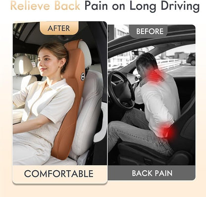 FLORICH Car Seat Lumbar Support with Headrest Pillow Memory Foam Car Lumbar Pillow Back Support Cushion 2-in-1 Ergonomic Back Rest Pillow & Car Neck Pillow for Driving Tailbone Pain Relief, Brown