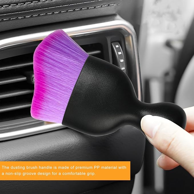 Car Interior Detailing Brush, Curved Car Interior Cleaning Brush with Ultra Soft Bristles & Dust Cover, Scratch-Free Auto Dusting Brushes for Dashboard AC Vent Leather (Purple)