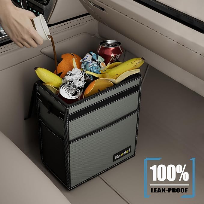 K KNODEL Car Trash Can, Waterproof Garbage Can, Trash Bag with Lid, Leak-Proof Car Bin, Trash Hanging Bag for SUV (Large, Gray)